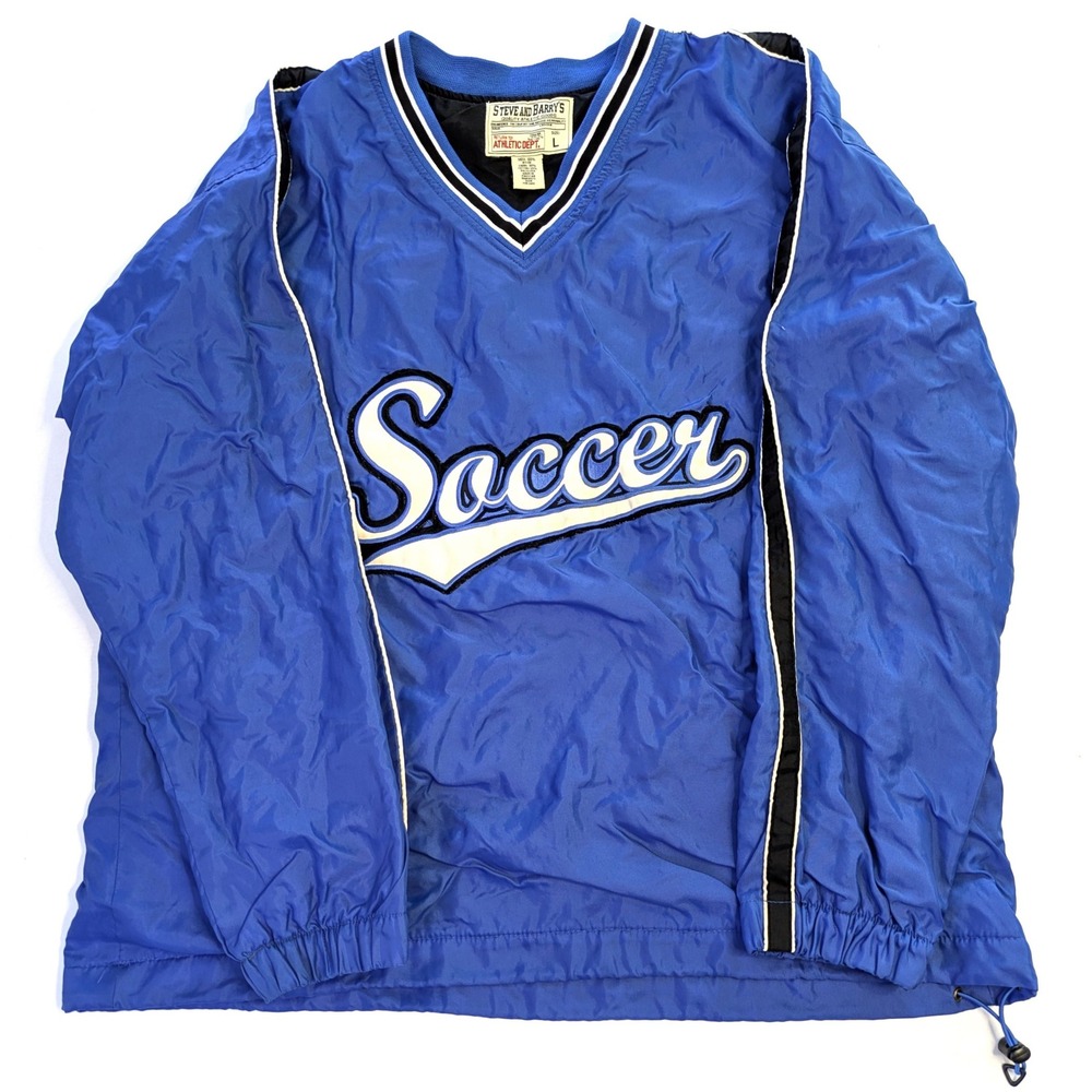 Steve and Barrys Soccer Windbreaker Pullover Blue V-Neck Lined Mens Large